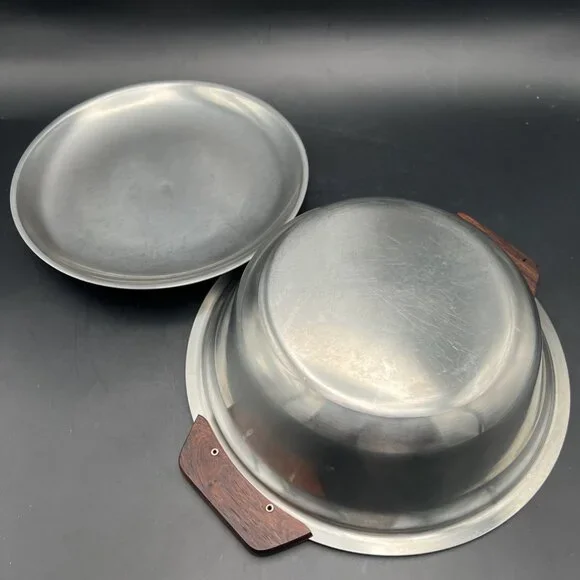 MCM 18/8 Stainless Serving Bowl with Lid Teak Handles Made In Denmark 8.5” - Picture 14 of 14